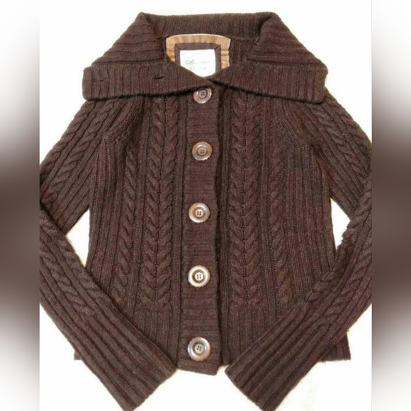 Abercrombie & Fitch Chocolate Cable Knit Cardigan Wool Blend L(Juniors) Small(W) - Picture 7 of 16